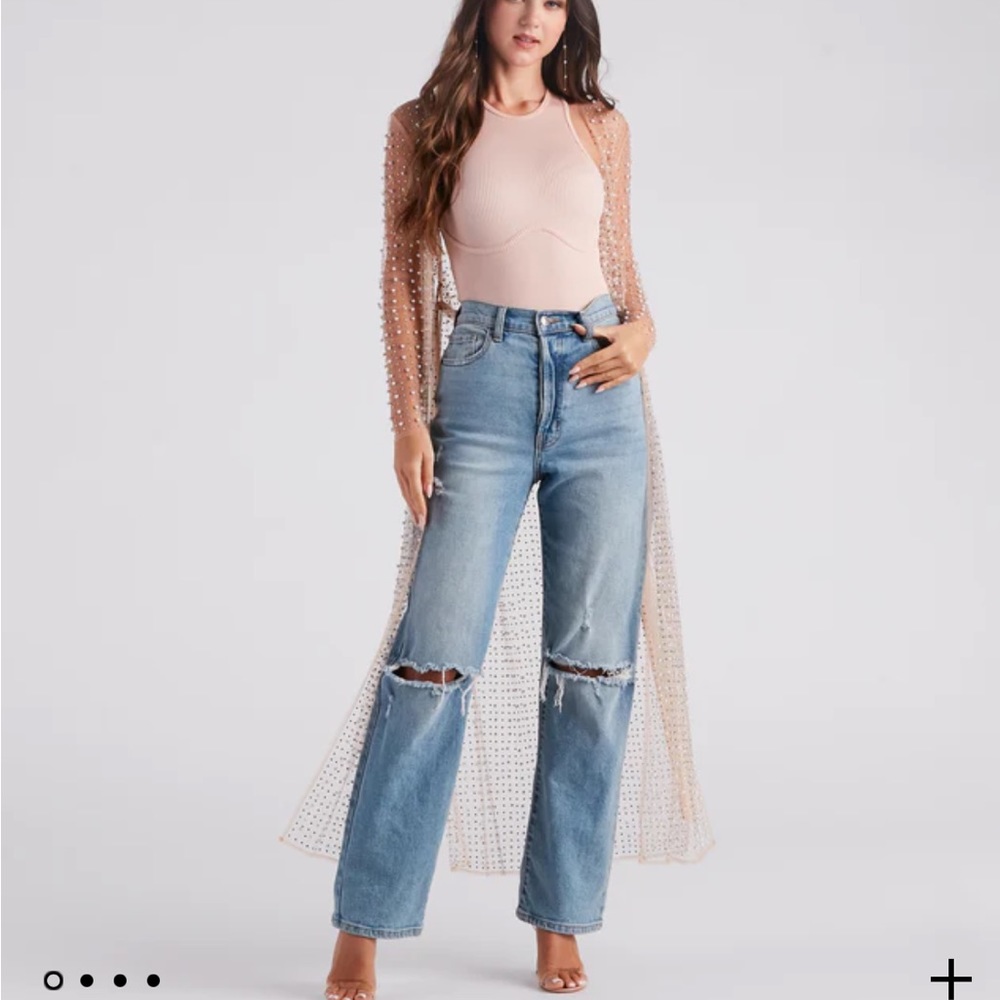 Pearl Rhinestone Mesh Duster